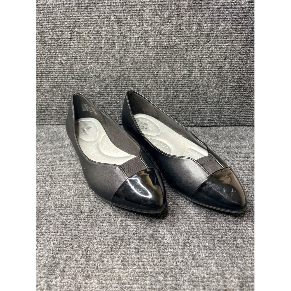 Dexflex Comfort Womens Black Patent Cap Toe Pointed Ballet Flats 7W Wide